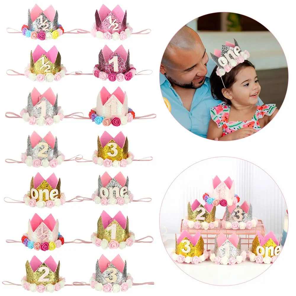 Cute Princess Headband Baby Girl 1/2st Birthday Party Hat Flower Crown Party Hairband Hair Accessories Photography Props hair accessories,hair bands,hair headband accessories,baby headband set