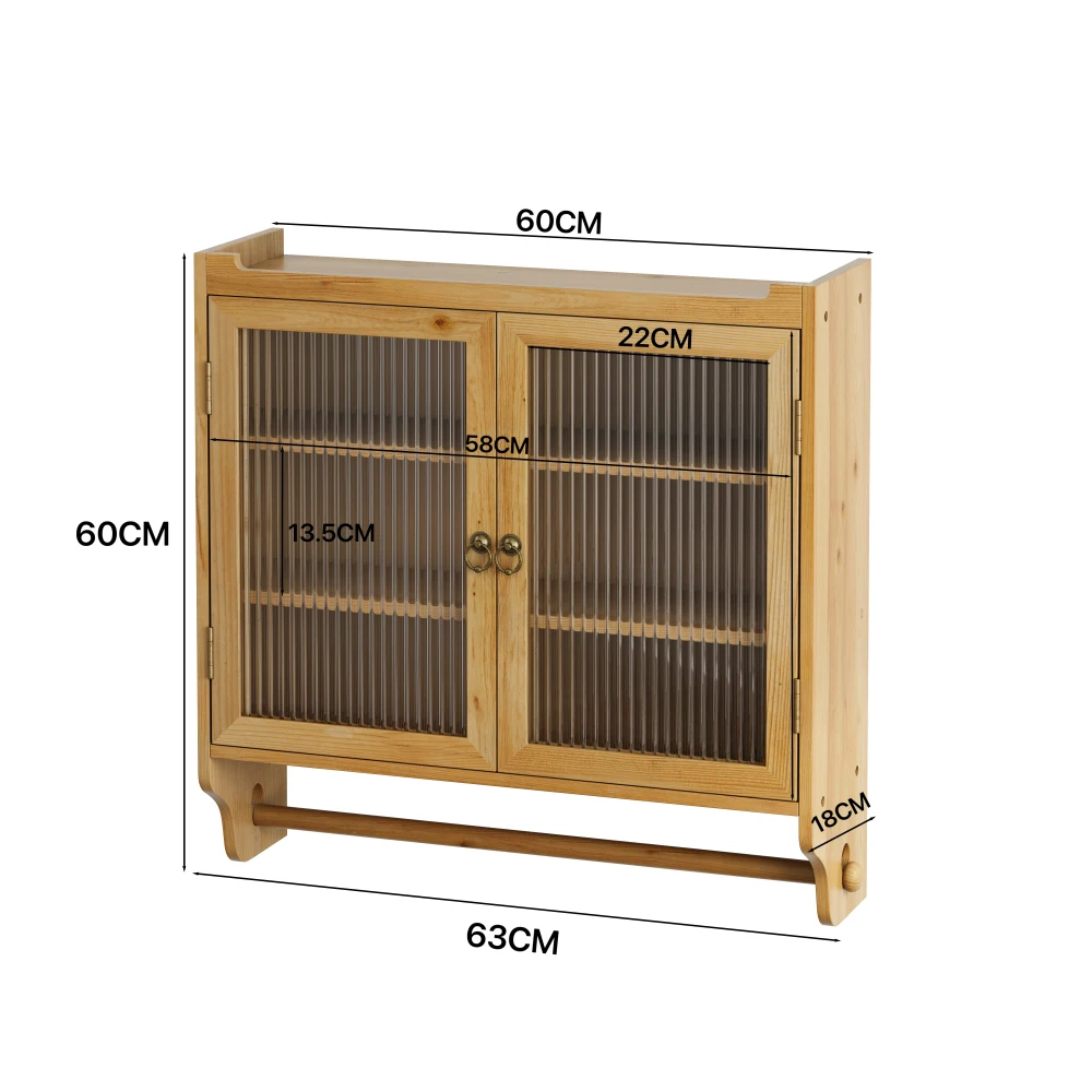Vintage-Wandschrank mit Doppeltür und Glastür, dreistufiger Stauraum mit Handtuchhalter, für Badezimmer, Küche, Esszimmer – Detail 17