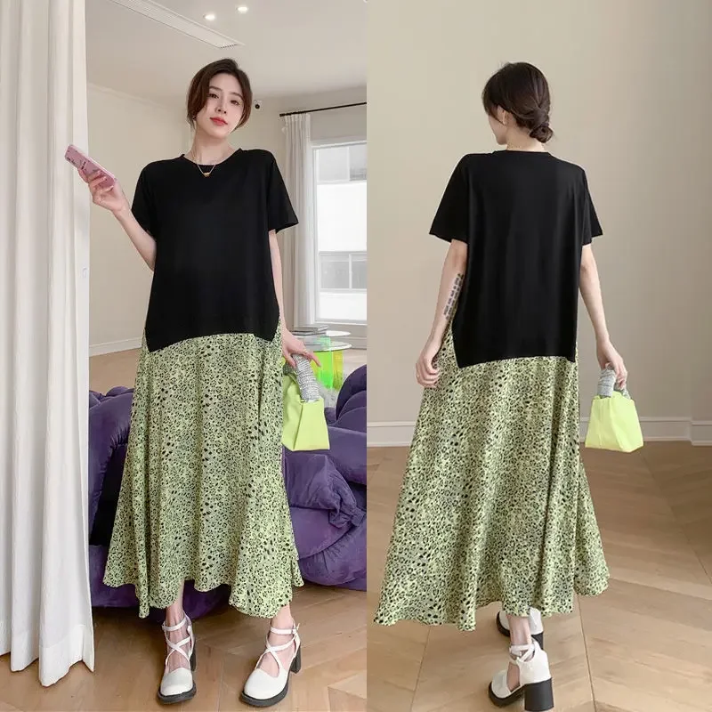 

Женское длинное платье с коротким рукавом, повседневное свободное платье составного кроя в японском стиле, большие размеры, лето 2022