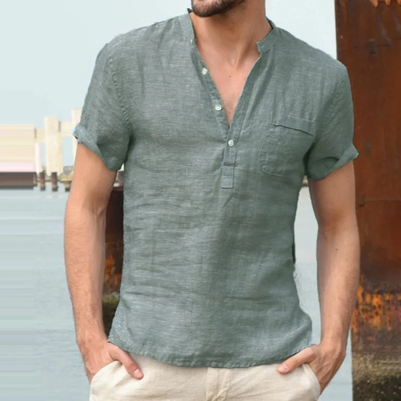 

Summer Men's Button-down Shirt Pure Color Korean Fashion Men's Short Sleeve Hawaiian Short Sleeve Shirt Lightweight Clothing