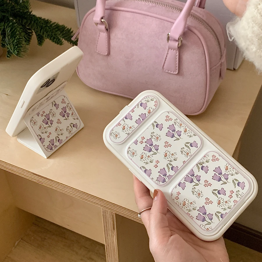 Charming Floral Leather Folding Stand Phone Case with Lens Protection