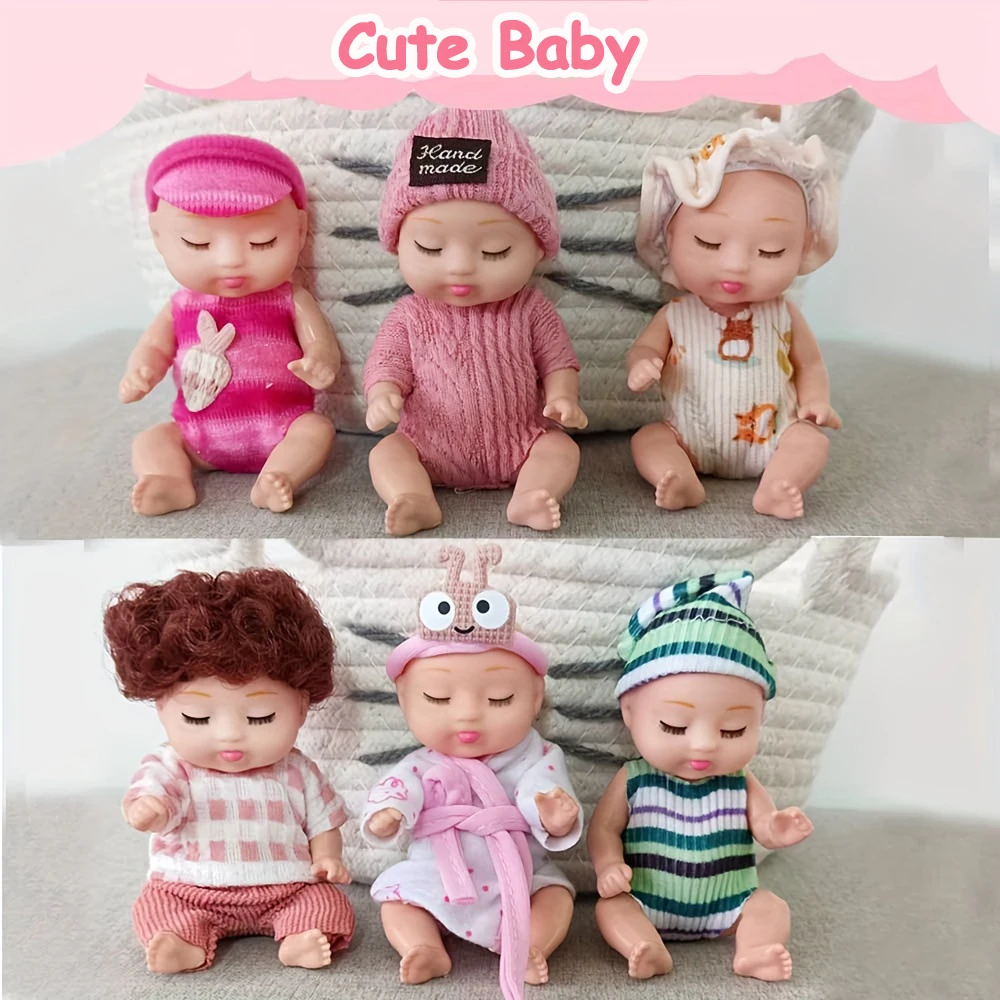 Kit giocattolo per bambole rinate da 6 pezzi, giocattolo per bambole principessa di simulazione, mini bambino che dorme carino con accessori per vestiti, regalo di compleanno per bambini - immagine 5