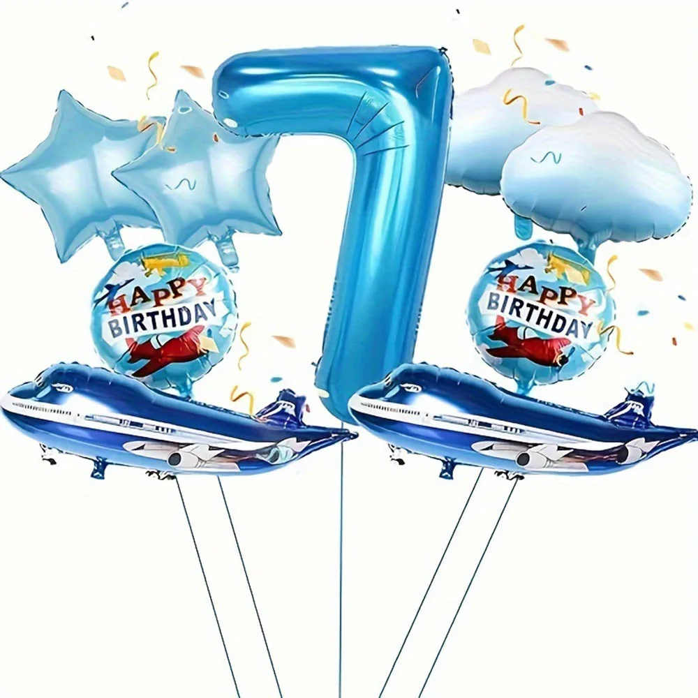 9-teiliges Flugzeugballon-Set mit 32 Zoll großen blauen Zahlenfolienballons (1-9) für Kinder, Piloten-Thema, Jungen, Flugzeug-Geburtstagsparty-Dekoration – Detail 4
