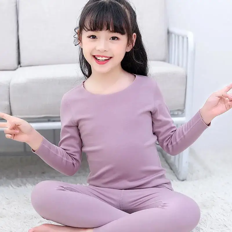 New 3-12T Children's Thin Fleece Girls' Thermal Underwear Set with Warm Inner Matching for Mid to Large Children's Autumn and Wi