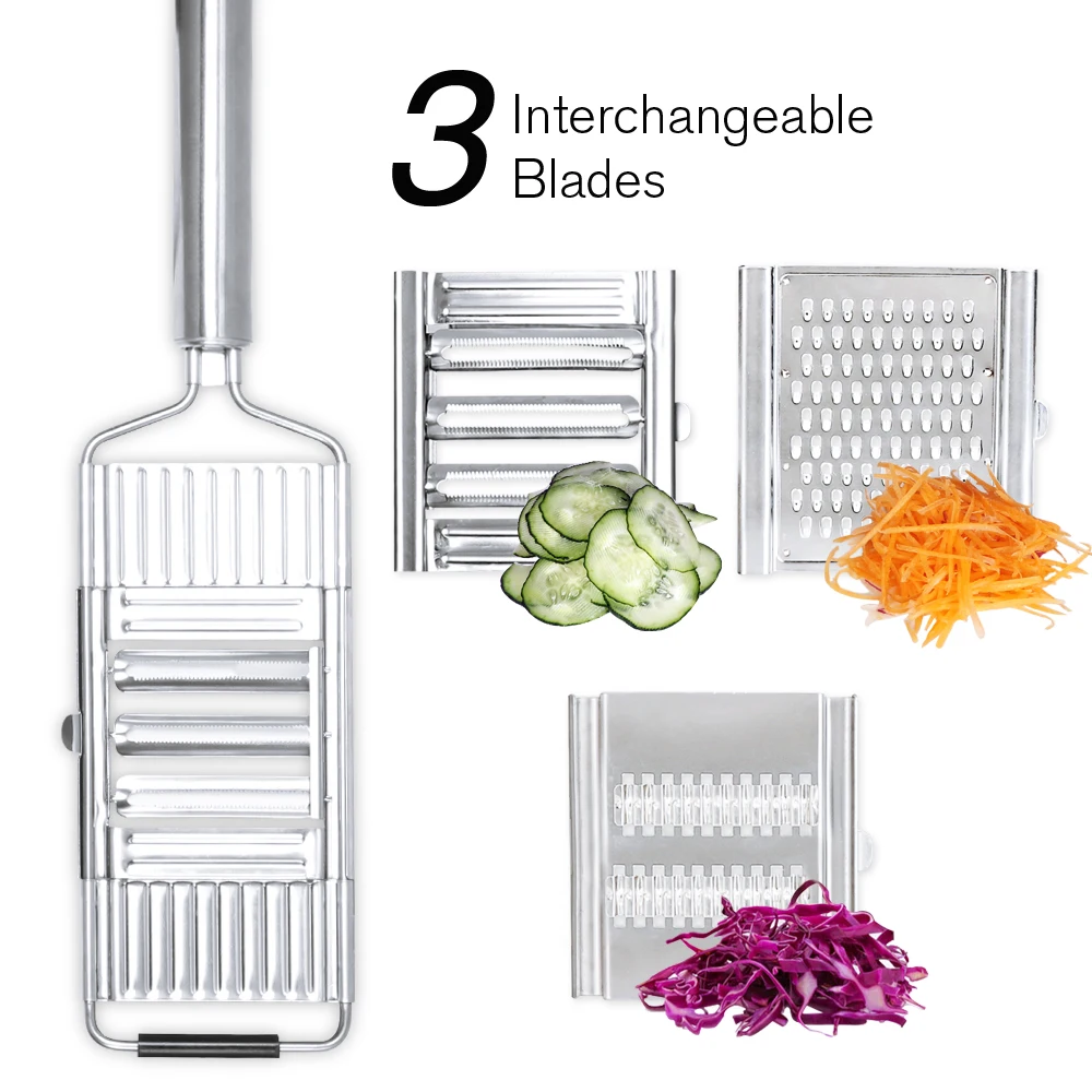 

4 In 1 Stainless Steel Cutter Portable Manual Vegetable Shredder Slicer Easy Clean Grater with Handle Multi Purpose Kitchen Tool
