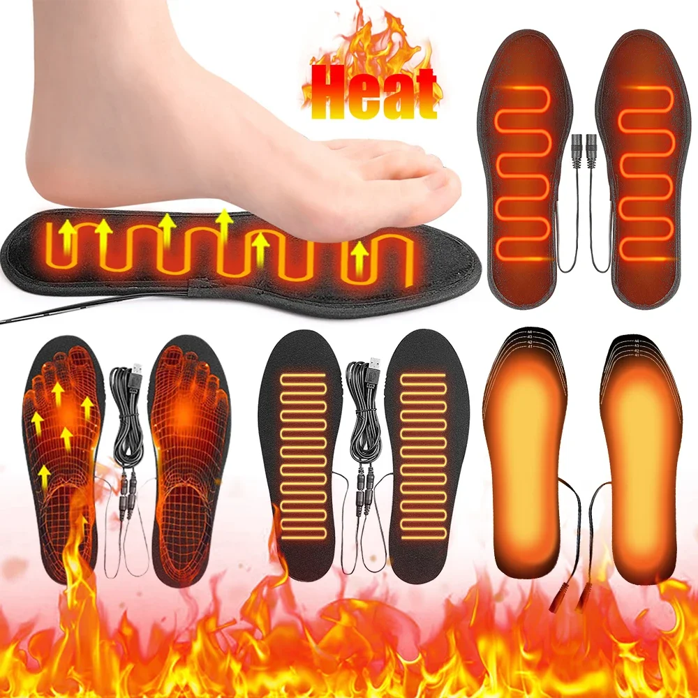 Men Women USB Heated Shoe Insoles Washable Warm Thermal Insoles Electric Foot Warming Pad Winter Outdoor Sports Heating Insole