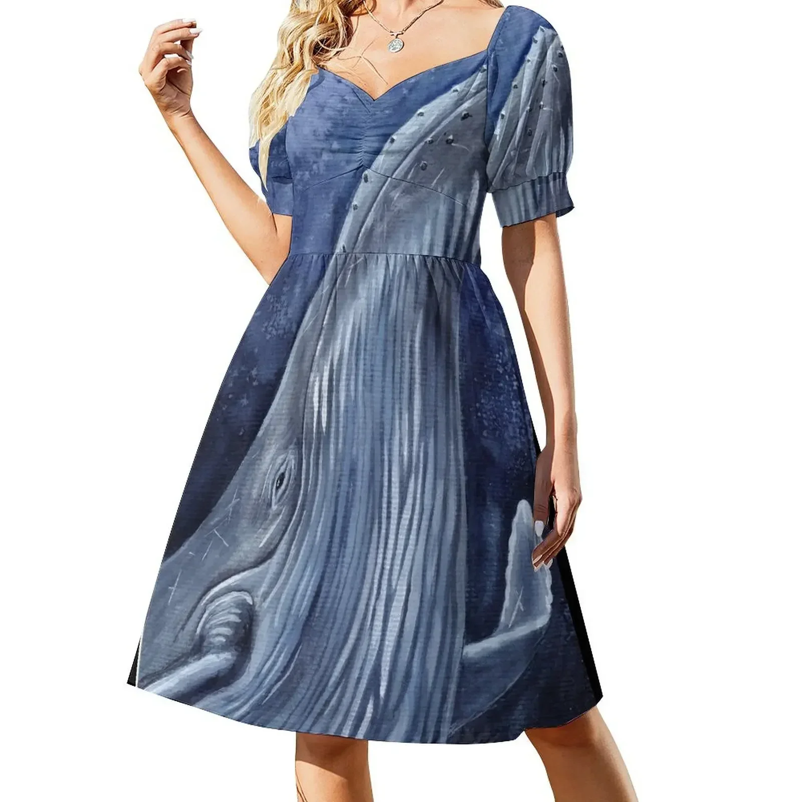 thumbnail image 1 of Vestido de manga corta con pintura de acuarela de ballena jorobada vestidos de verano para mujer trajes de playa para mujer, 1 of 7