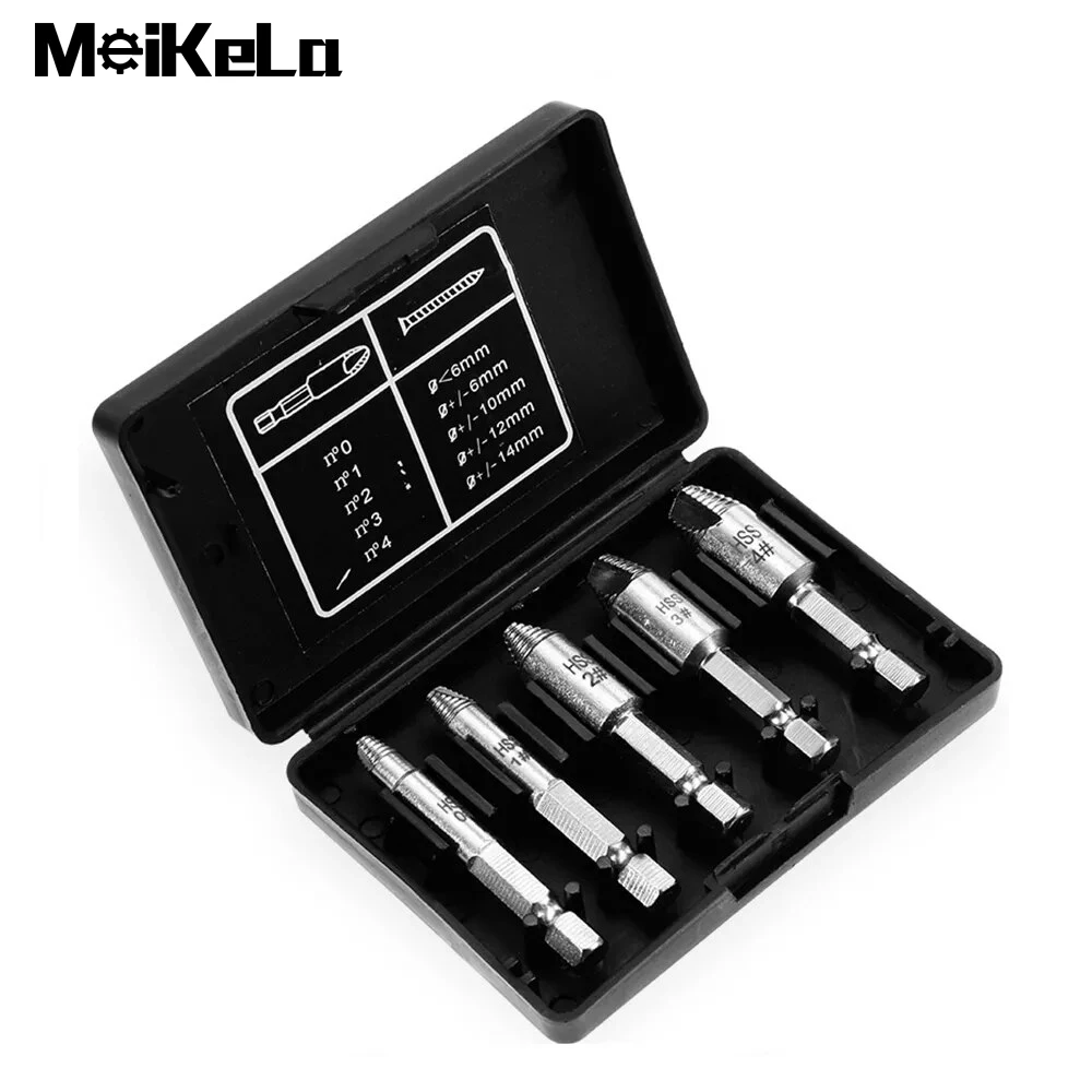 5pcs Damaged Screw Extractor Drill Bit Set Stripped Broken Screw Bolt Remover Extractor Easily Take Out Demolition Tools Kit