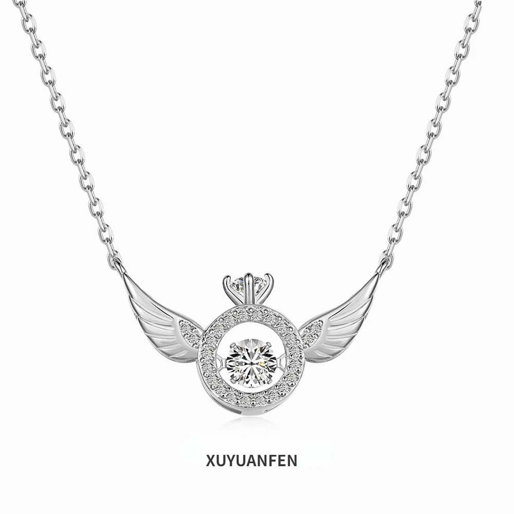 

XUYUANFEN Luxury S925 Sterling Silver Necklace with Angel Wings Micro Set Zircon Dynamic Wings Pendant for Women's Jewelry