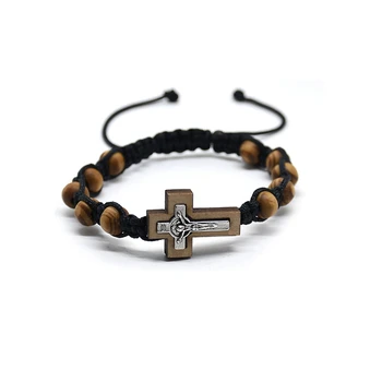 Unisex Wooden Bead Cross Bracelet