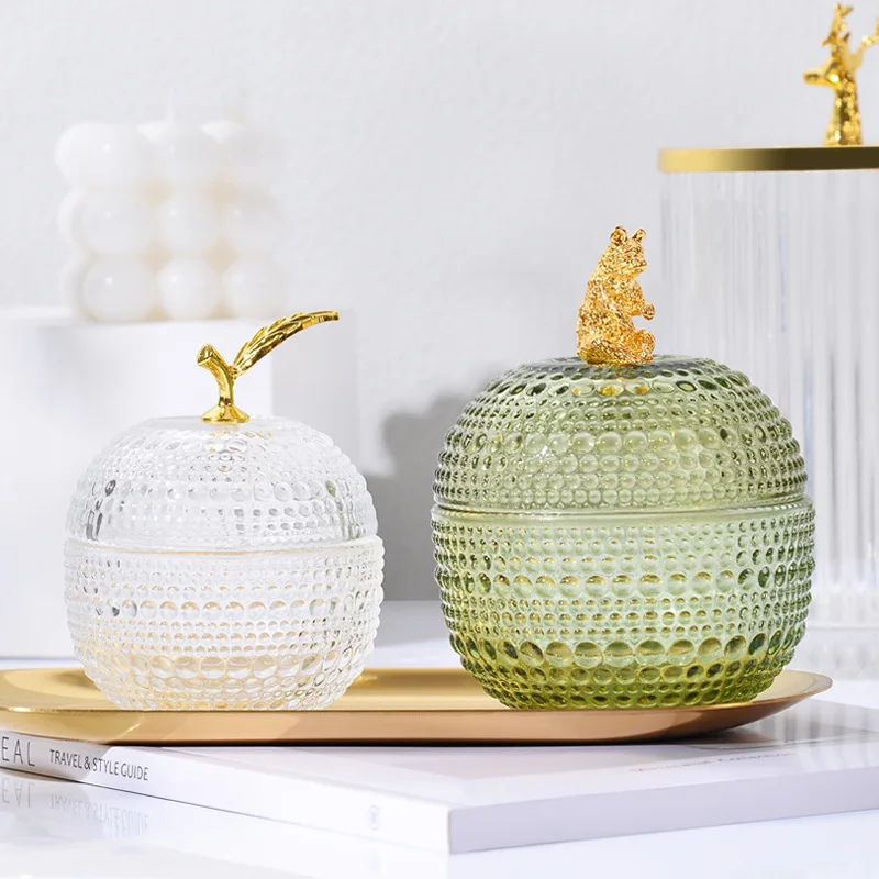 

Ahunderjiaz-Simple Glass Jewelry Storage Box, Desktop Arrangement, Snack Storage Jar, Earring and Ring Shelf, Home Decoration