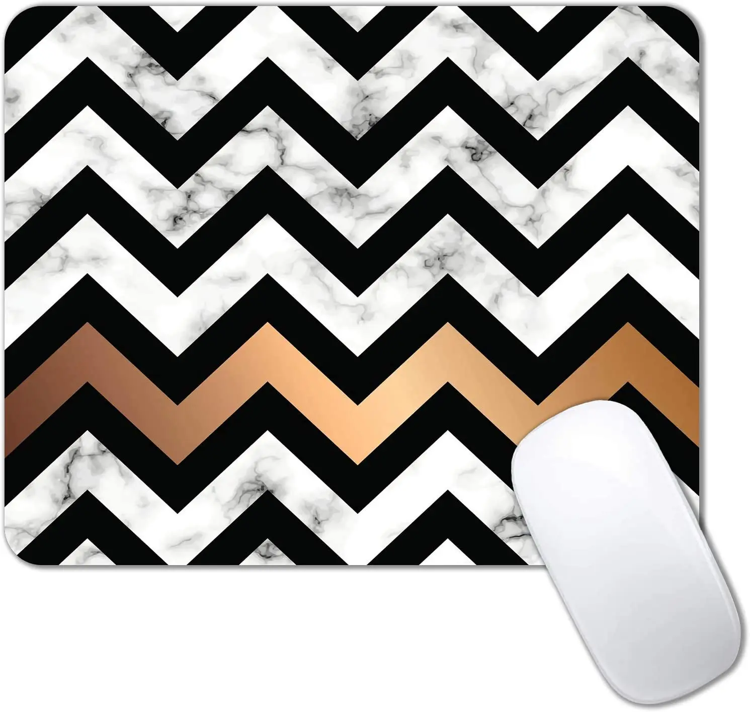Chevron Pattern Mouse Pad Wavy Geometric Stripe Line Black White and Gold Mouse Pads Non-Slip Rubber Base for Computer Laptop