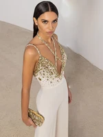 جمبسوت مستقيم مع حجر ستراس للنساء ، حزام سباغيتي ، مطرز بالخرز المذهل ، شارع مرتفع ، أحدث الأزياء المصممة ، الصيف ، 1