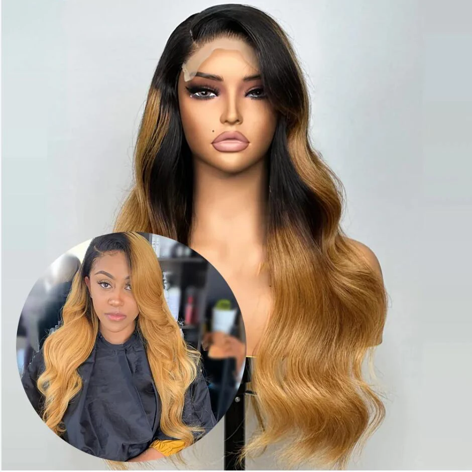 

Soft Preplucked 26Inch Long Ombre Honey Blonde 180%Density Glueless Body Wave Lace Front Wig For Black Women With BabyHair Daily