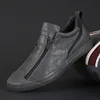 2024 New Autumn Men's Trendy Sports Shoes Leather Soft Sole High Top Men's Shoes One Step Zipper Leather Shoes Size 38-44 4