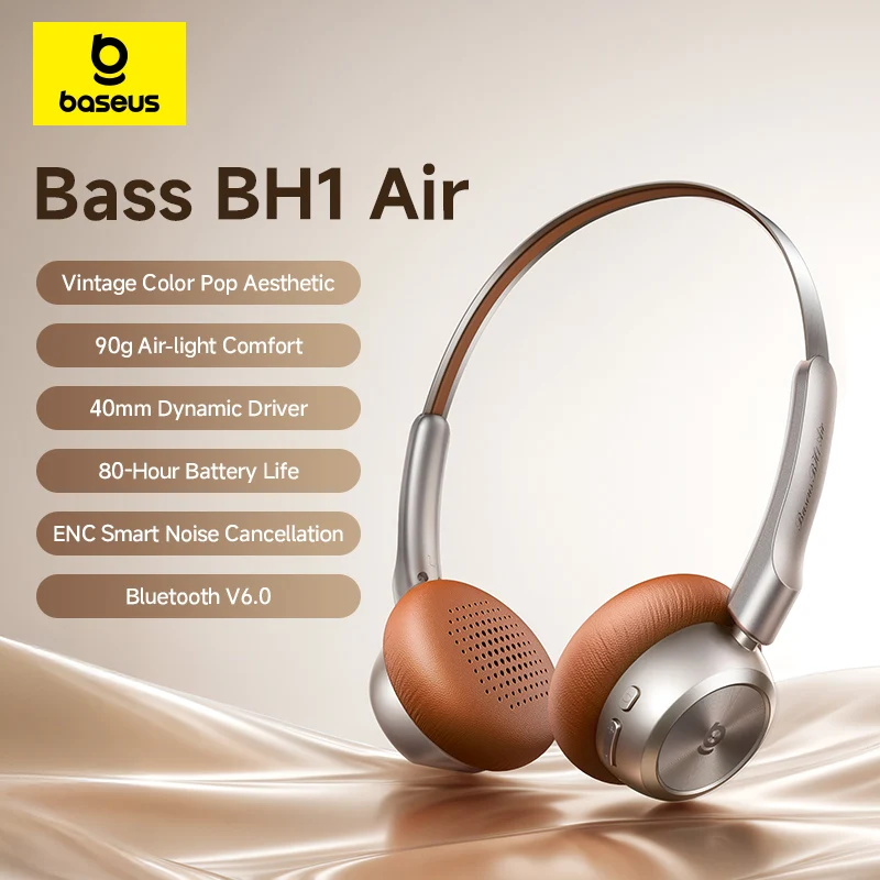 Baseus BH1 Air Kabellose Kopfhörer Bluetooth 6.0 ENC Geräuschunterdrückung Leichtgewichtig 90g Over-Ear-Headset 80H Akkulaufzeit - AliExpress 44
