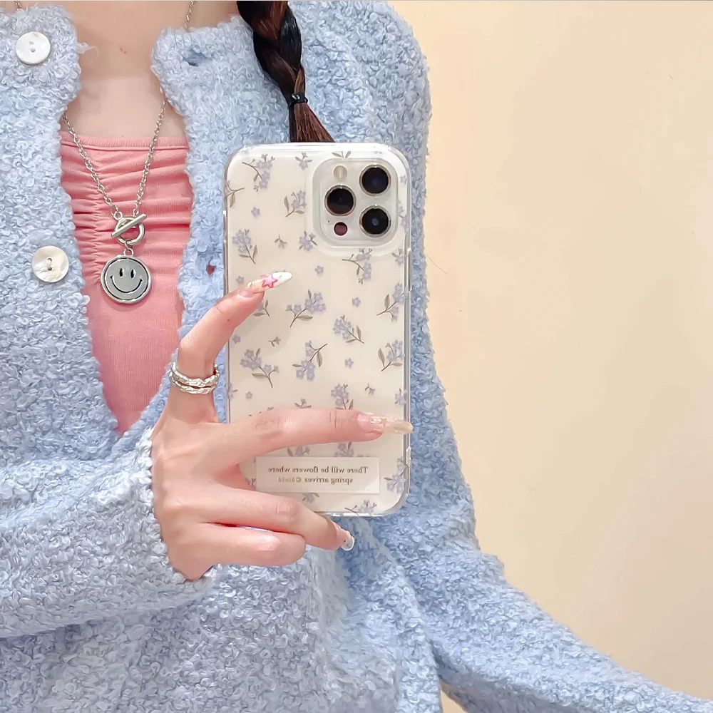 Pink and Blue Floral Bowknot Korean Art INS Phone Case Cover