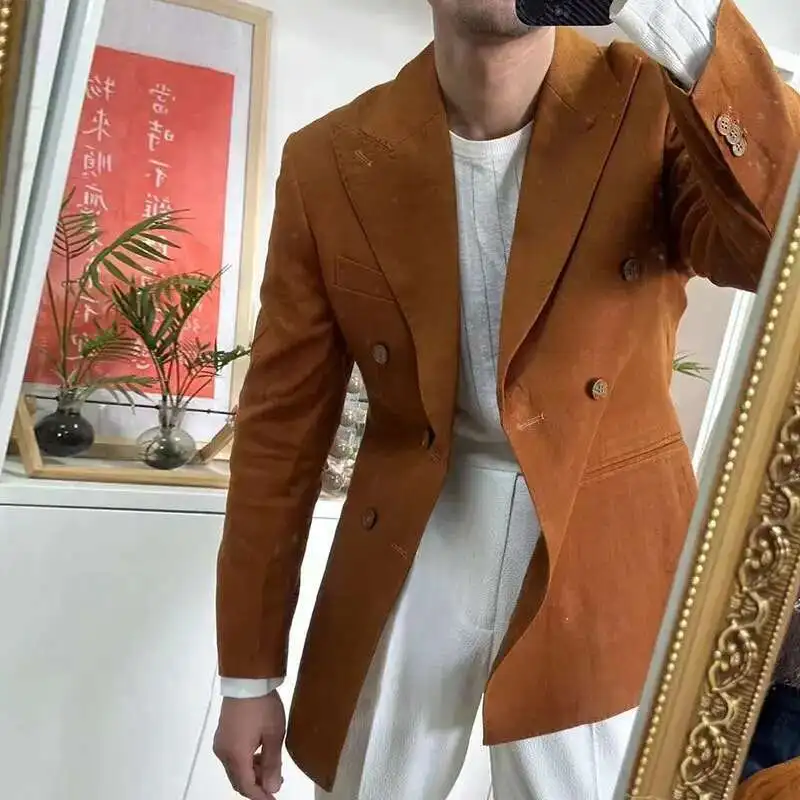 British Style Men Italian Linen Wide Collar Versatile Blazer Hombre Suit Chaqueta Hombre Prom Blazer Vintage Burgundy