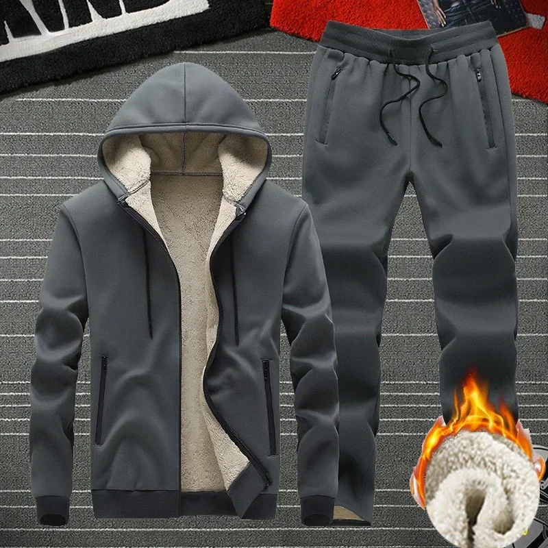 Winter Men Casual Tracksuit Fashion Warm Thick Jackets Coats Male Brand Joggers Mens Clothing Set Two Pieces Sweatsuit Men 4XL