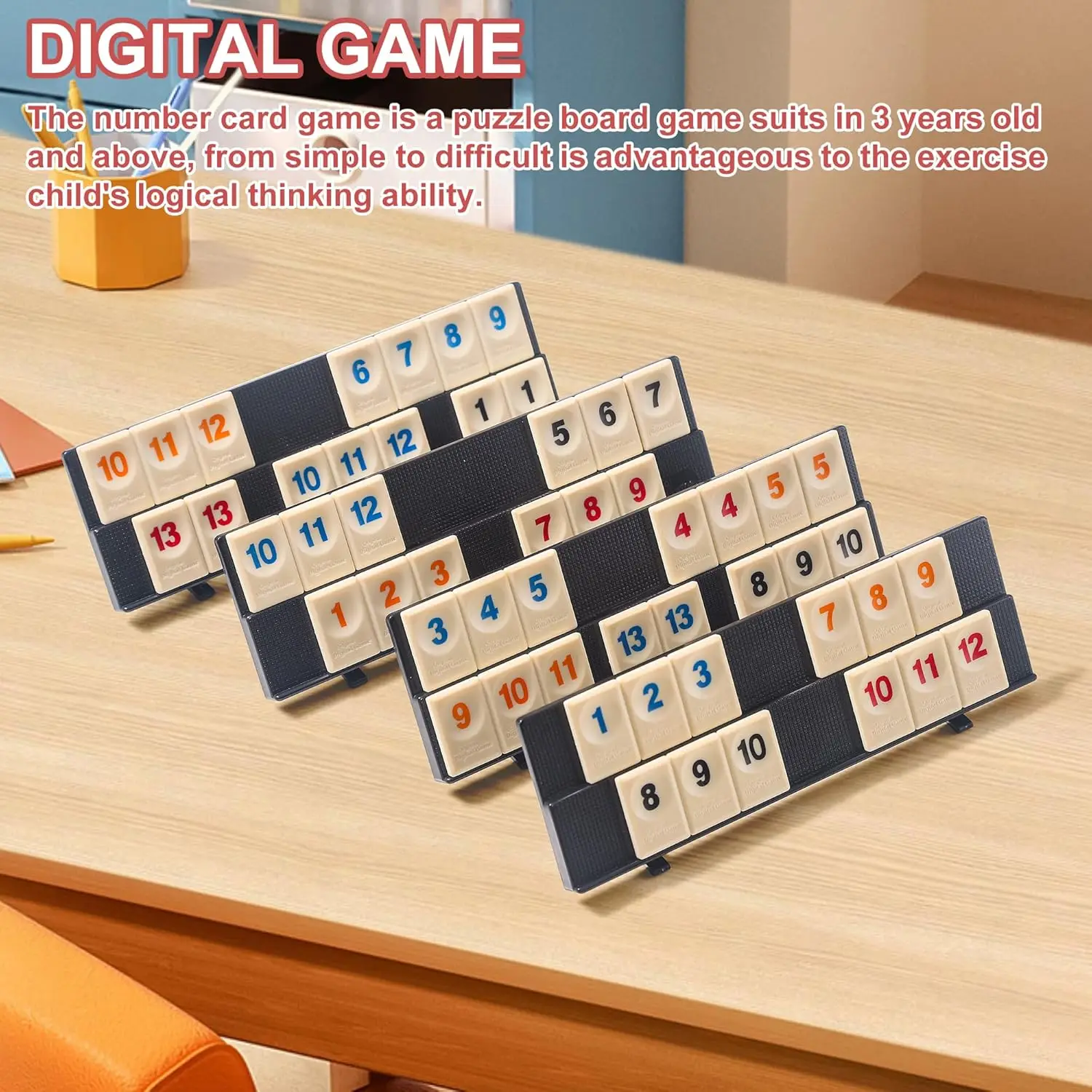 Rummy Cube Game with 4 Racks, 106 Rummy Cube Game Set with Portable Case, Rummy Tiles Travel Set for Family Classic Board Games 3