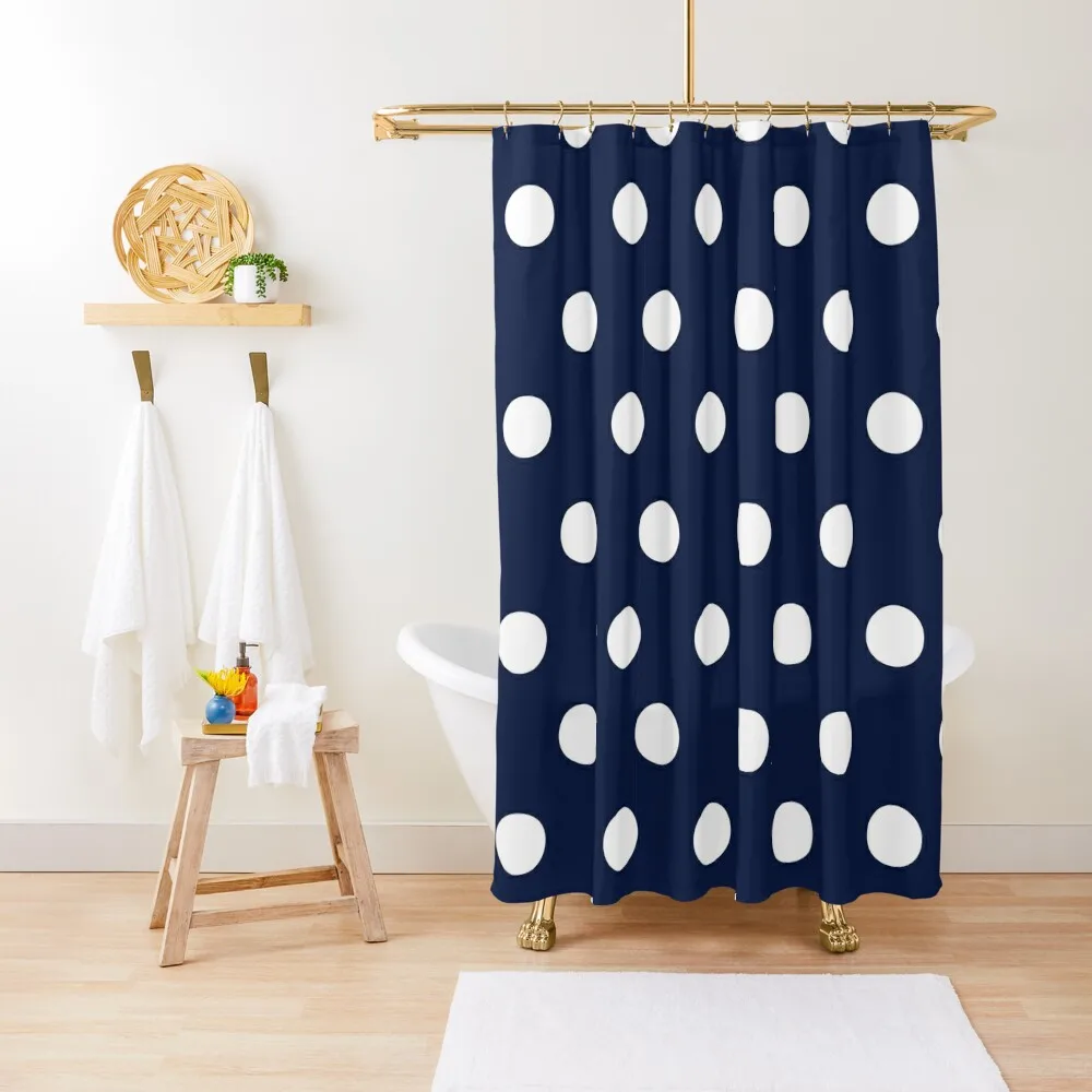 Navy Blue and White Large Polka DotShower Curtain Shower Waterproof For Shower Window Modern Showers For Bathroom Curtain