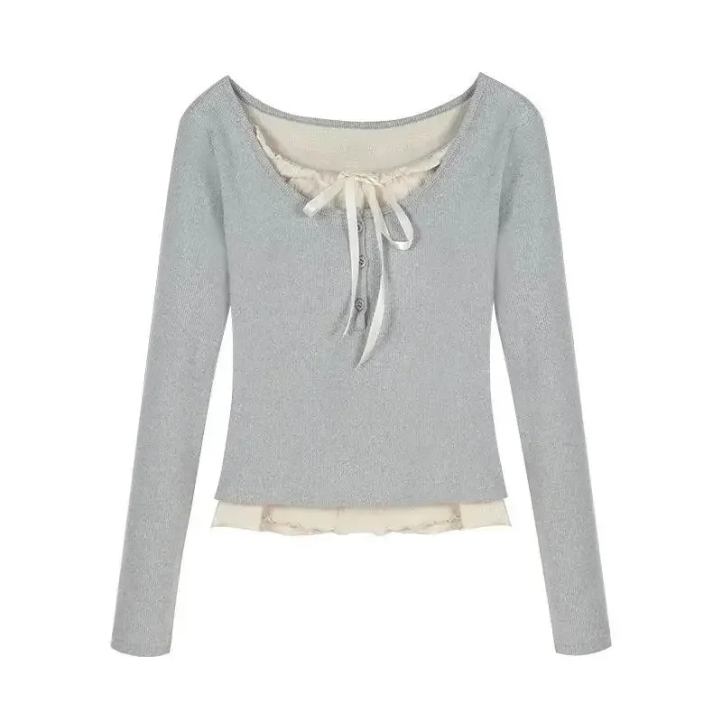 T-shirts Women Slim Sweet College Fashion Korean Spring Soft Leisure Cropped Spliced Designed New Arrival Daily Casual