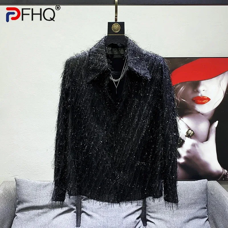 

PFHQ Korean Tassel Thin Men's Shirts High Quality Elegant Solid Color Creativity Simple Delicacy Temperament Tops Spring 21F3022