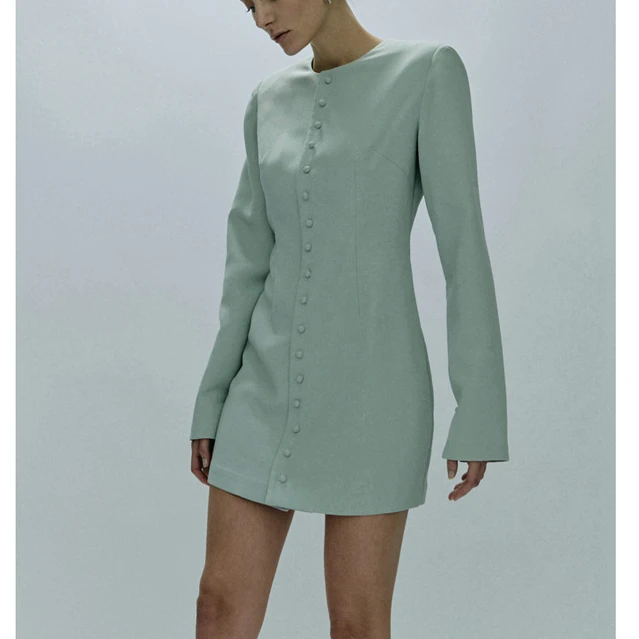 

Long-sleeved Dress for Women, Elegant Women Clothes, Single-breasted Mini Dress Commuter Casual Skirt 2023 New Style AW Vc Skirt