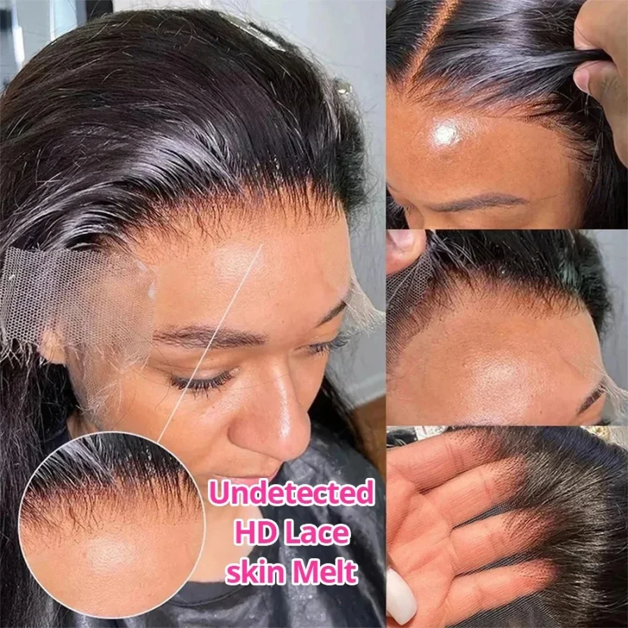 200% 13x4 13x6 HD Transparent Lace Frontal Wig Brazilian Pre Plucked With Baby Hair 5x5 Lace Closure Wig Bone Straight Hair 3