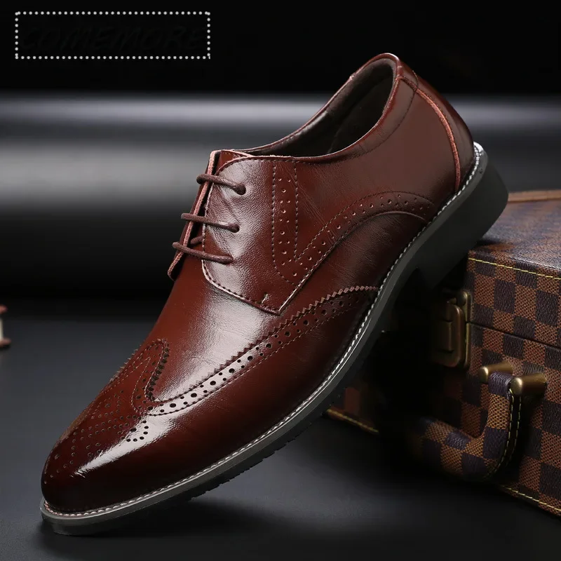 Mens Brogue Shoes Fashion Dress Shoes Mens Business PU Leather Oxford Pointed Toe