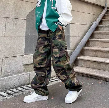 Pantaloni cargo mimetici militari Pantaloni larghi hip-hop streetwear da uomo Vita alta Gamba dritta Pantaloni retrò Moda casual Alla moda
