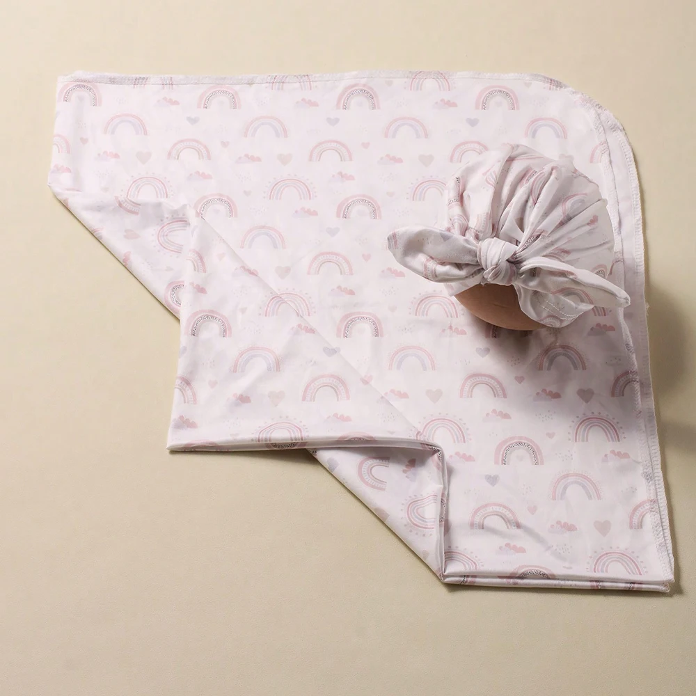 Ylsteed Newborn Receiving Photography Swaddle Blanket with Bow Turban Hat Infant Photography Props New born Photoshooting Wraps 5