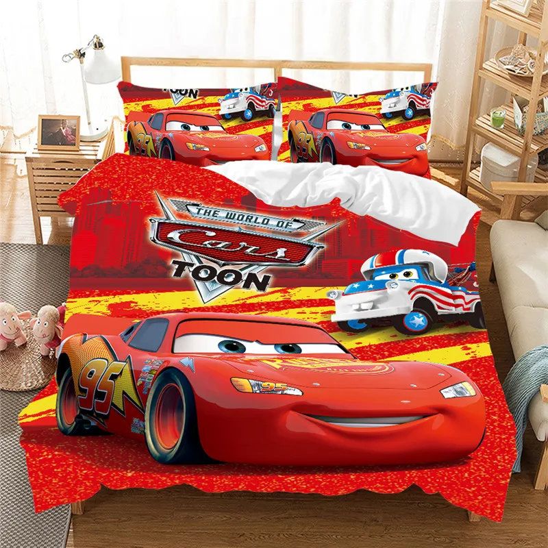 Disney Red Lightning McQueen Car Bedding Set For Kids Bedroom Decor King Duvet Cover Set Single Boy Children Gift Dropship