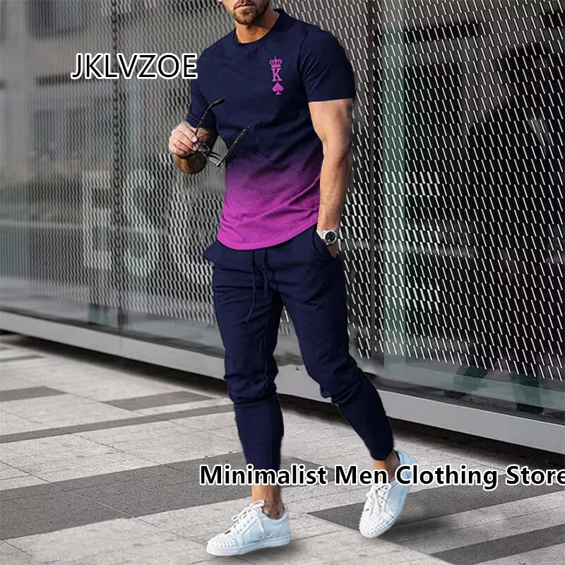 Summer Sportwear Suit Short Sleeve T Shirt Long Pants 2 Piece Sets Men Tracksuit 3D Printed Casual Street Oversized Clothes new abstract face pants set women men s tracksuits 3d printed novelty sportswear men hoodie sweatshirt suit street fashion sets