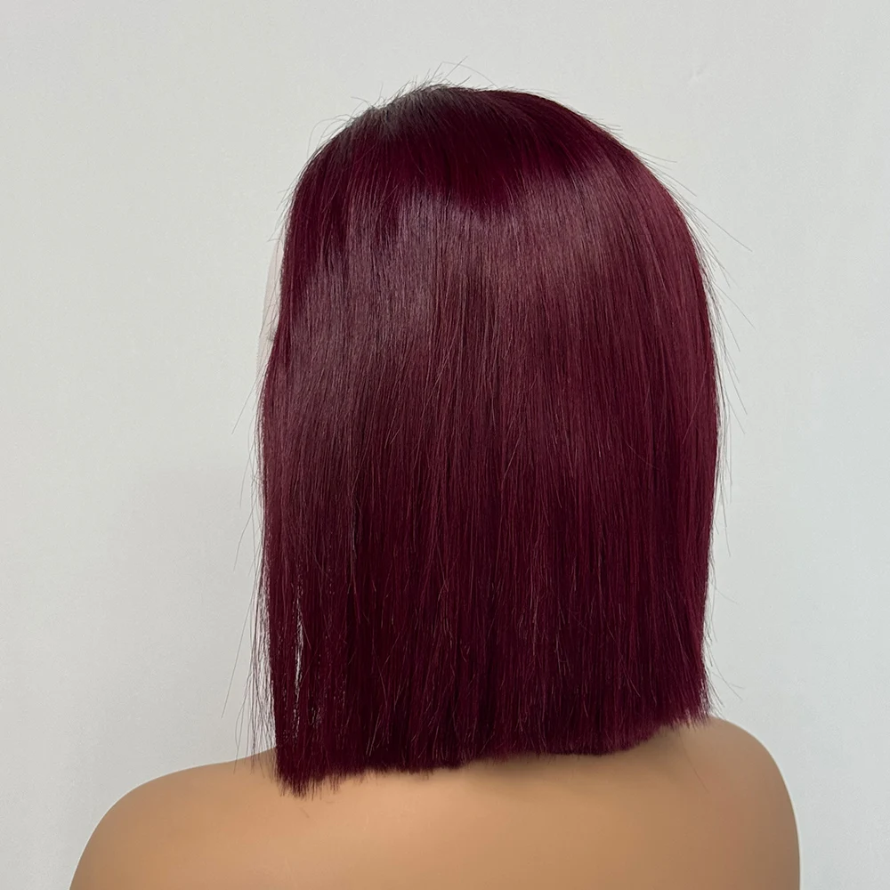 10 inches 300% Density 13x4 Lace Double Drawn Straight Bob Human Hair Wig Glueless 99J Lace Frontal Wigs for Women