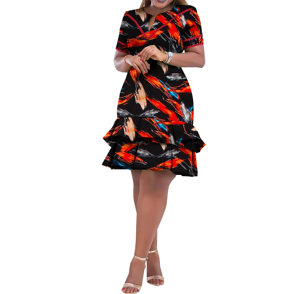 African Dresses for Women Ankara Clothing Short Sleeve Dress Wax Print Knee  Length Party Dresses Robe Africaine WY9880 - AliExpress 200000532