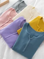 2025 Autumn Winter Button V Neck Sweater Women Basic Slim Pullover Women Sweaters And Pullovers Knit Jumper Soft Warm Tops - Image 3