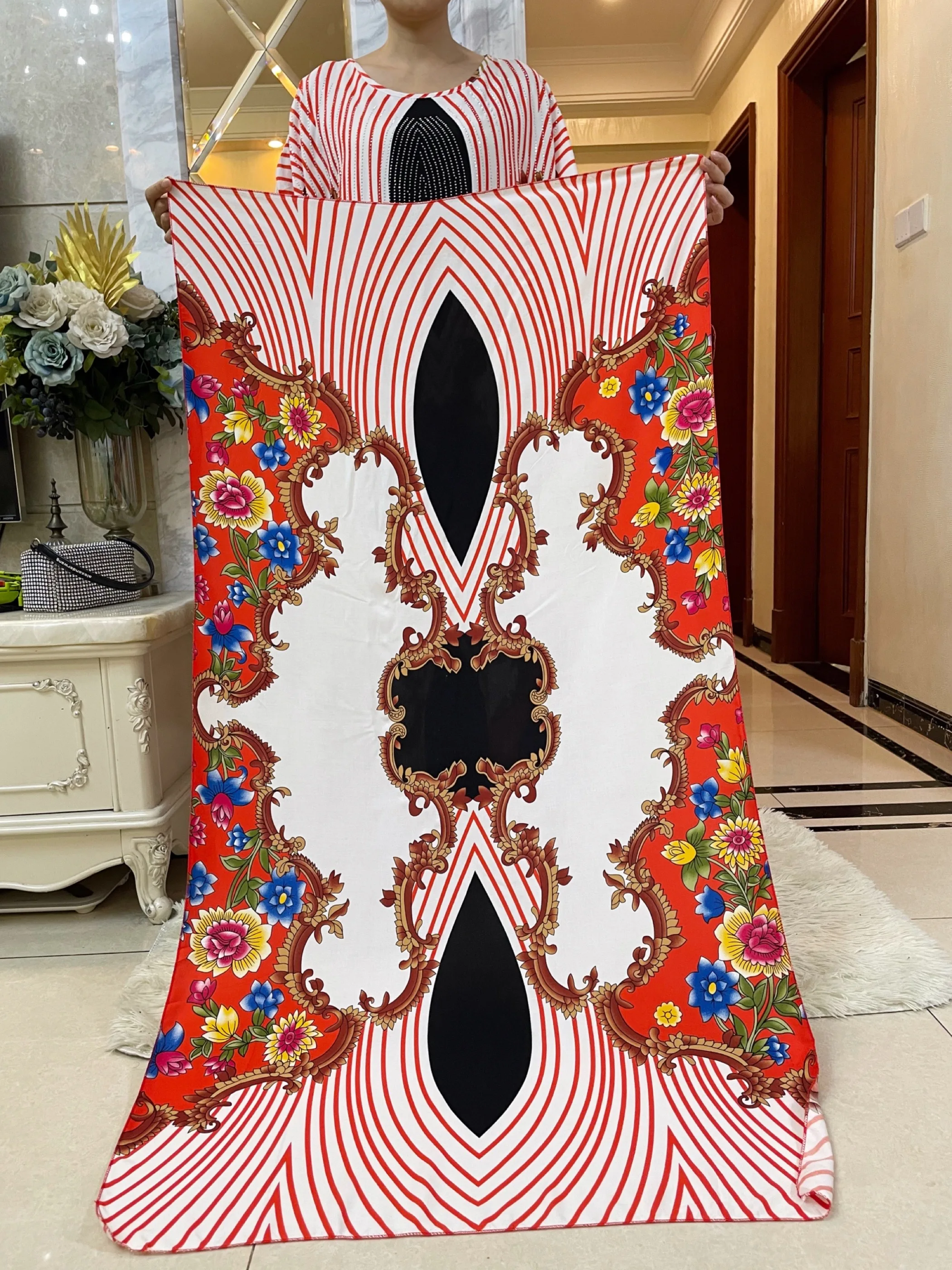 Muslim Batik Cotton Fabric Dresse with Big Scarf For Women 2023 Summer Short  Sleeve Femme Robe African  Traditional Abayas