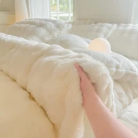 Bonenjoy 1pc Housse de couette en peluche, couvre-lit chaud, doux pour la peau, couleur unie, housse de couette (sans taie d'oreiller) 1