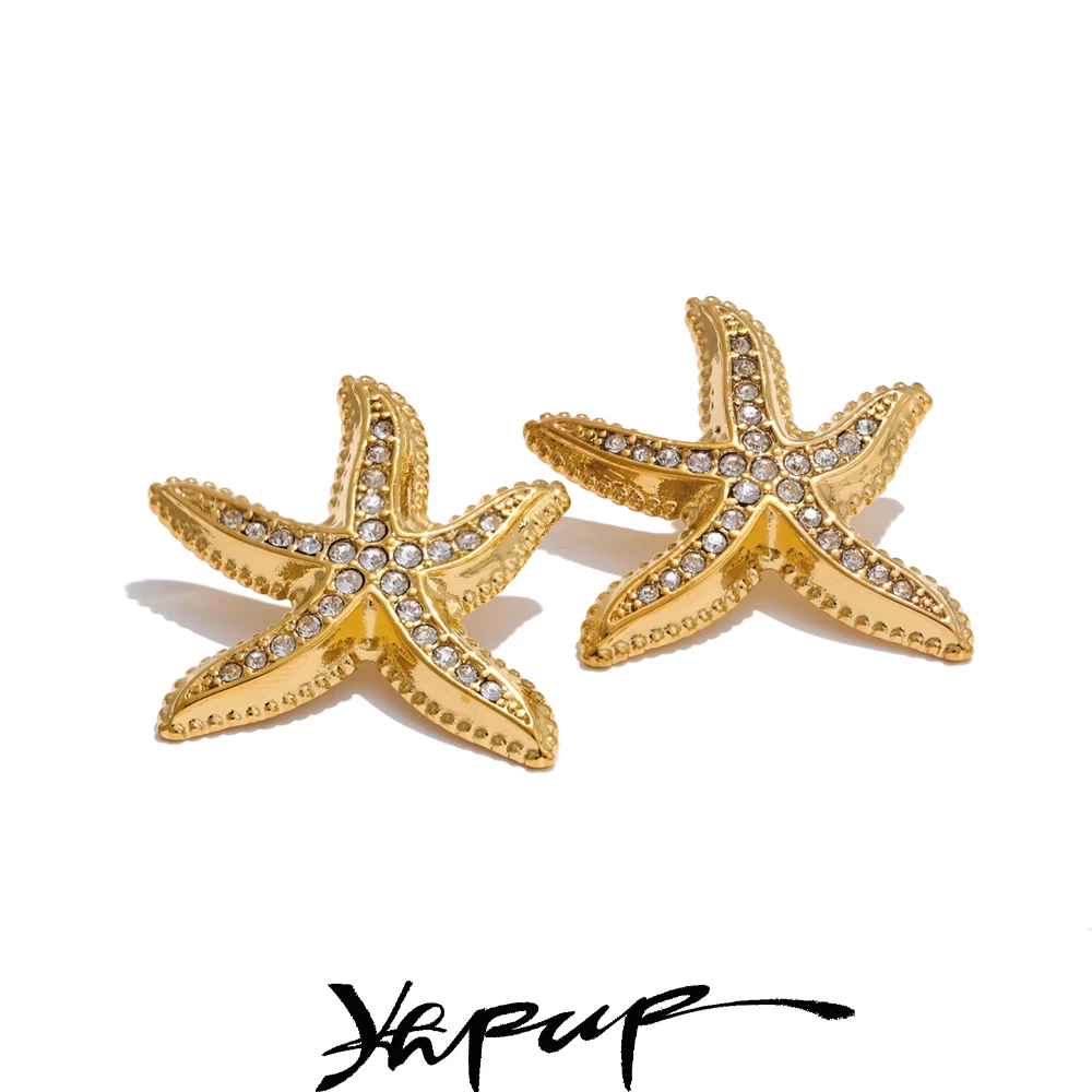 Yhpup Cubic Zirconia Metal Starfish Stud Earrings