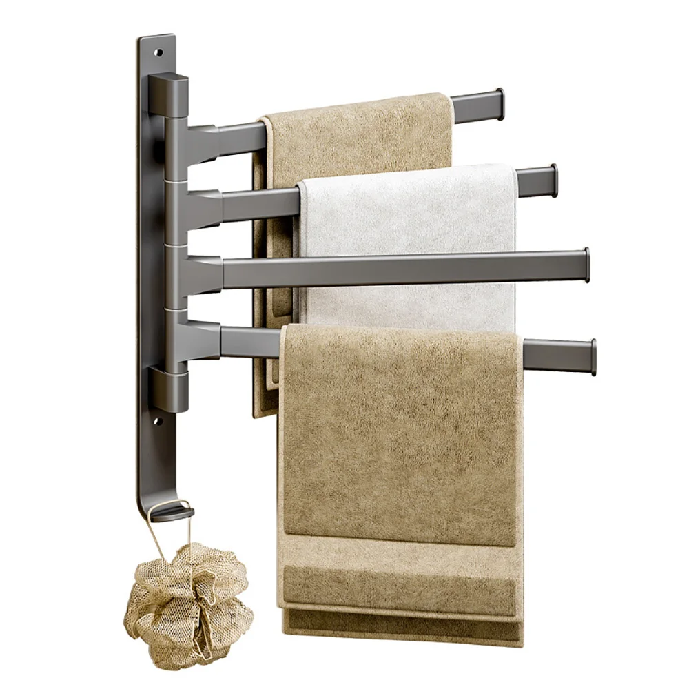 Bathroom Rotating Towel Bar Wall Mounted Non Perforated Iron Towel Storage Rack Household Bathroom Storage Products towel rack
