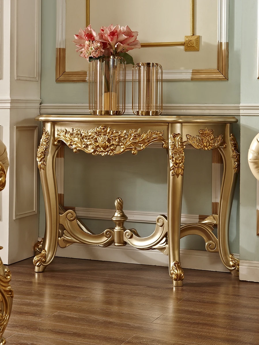 

European solid wood entrance table, champagne gold against the wall, table, hallway aisle, American entrance cabinet