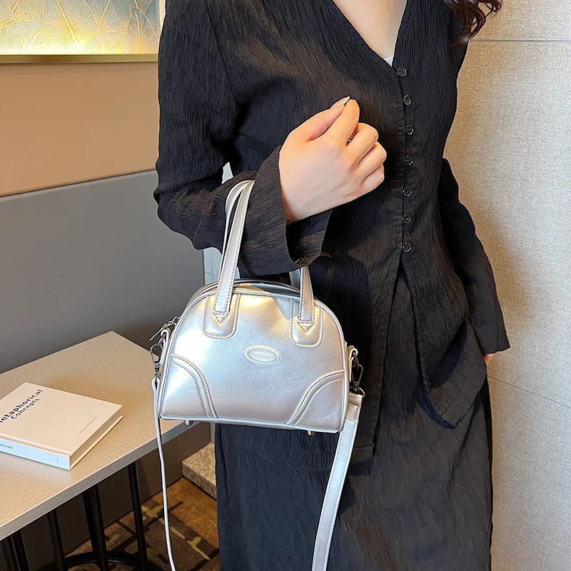 Mini PU Leather Women's Bag Sport Bowling Bag Silver Shoulder Cross Bag Designer Handbag Tote Baseball Messenger Bag Y2K Satchel