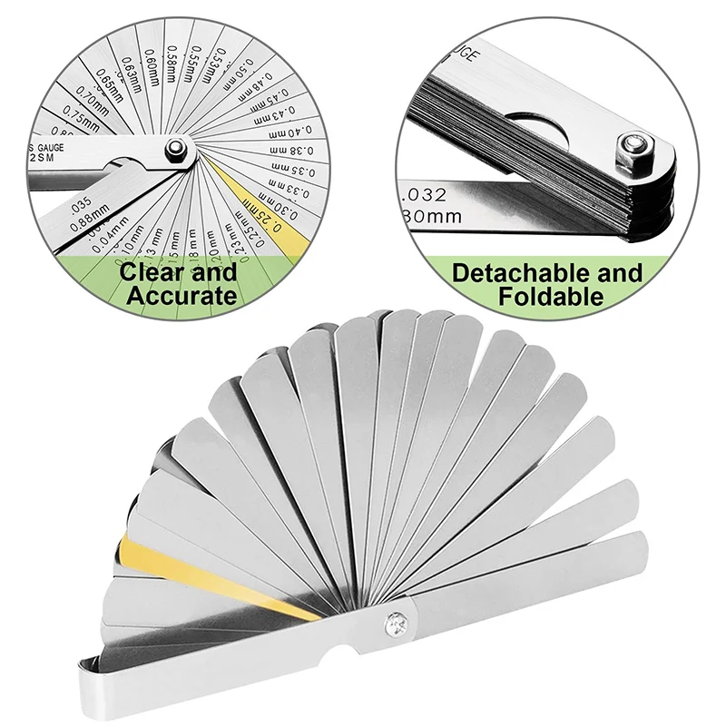 32 Blades Metric Feeler Gauge 0.04-0.88mm Thickness Gages Gap Filler Feeler Gauges Woodworking Measuring Tools