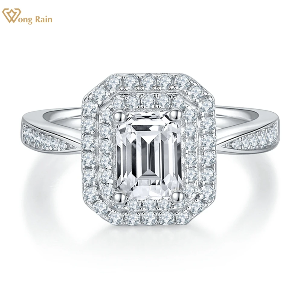 

Wong Rain 925 Sterling Silver VVS1 Real Moissanite D Color Emerald Cut Diamonds Gemstone Engagement Women Ring Fine Jewelry GRA