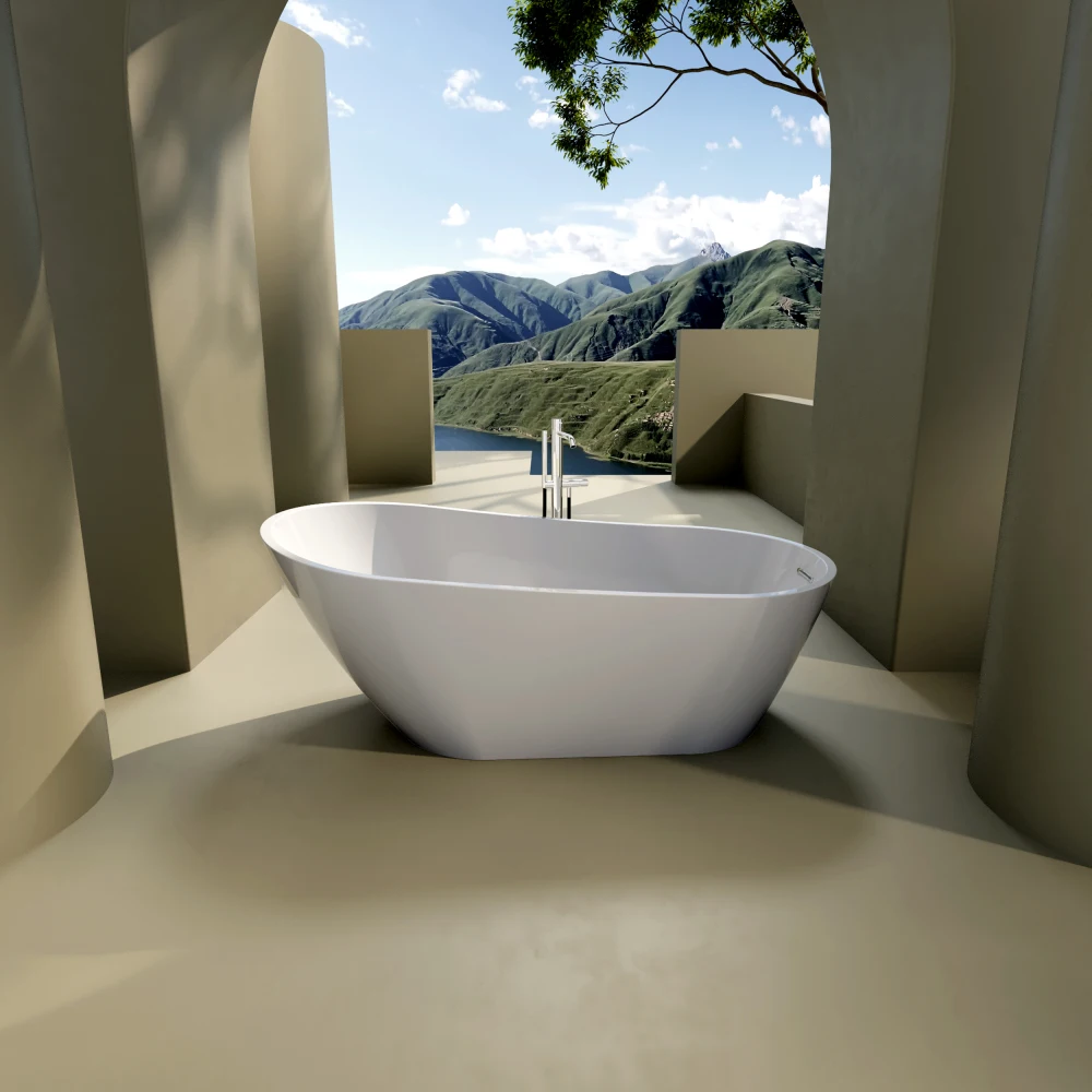 Glossy Acrylic Freestanding Soaking Bathtub with Chrome Overflow and Drain, cUPC Certified-59*30.75