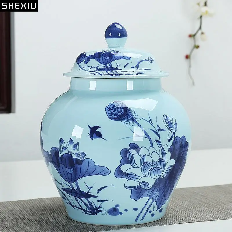 

Classical Blue and White Porcelain Storage Jar Ceramic Ginger Jar Sealed Tea Canister Desk Decoration Cosmetic Containers