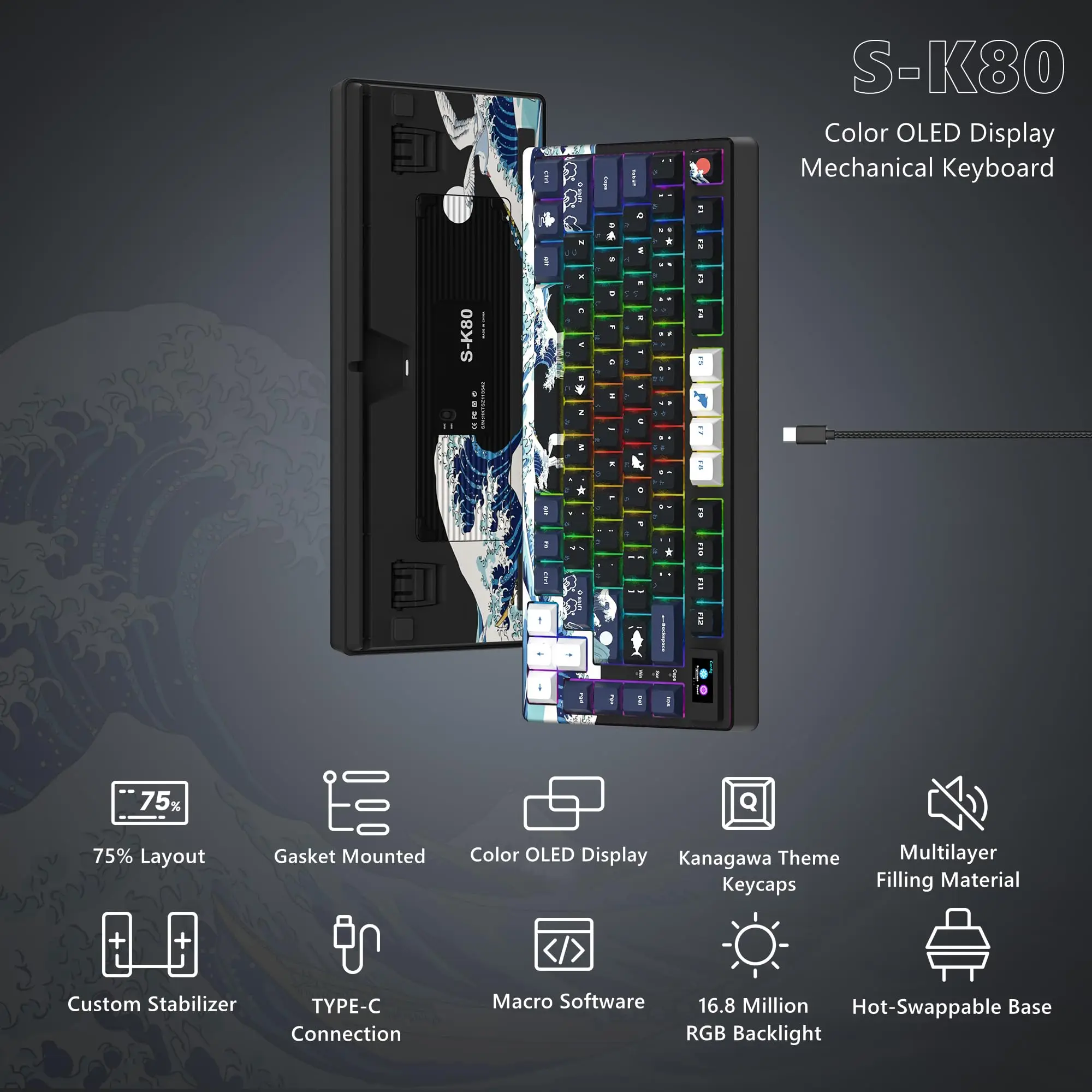 Womier S-K80 75% Keyboard with Color OLED Display Mechanical