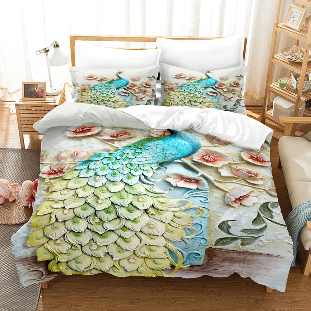 

Peacock Flower Bedding Set Animal Bed Linen Queen Twin Single Size For Kids Adults Girls Hot Home Decor Luxury Duvet Cover Set