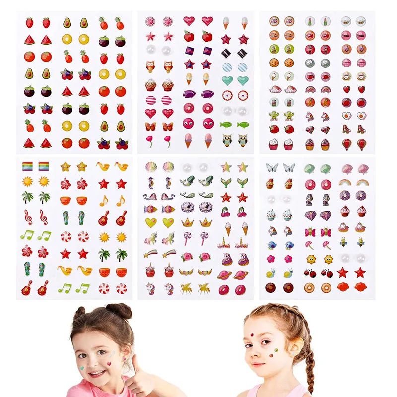 108/216/324pcs Stick on Ear Stickers For Kids Girls 3D Pearl Self-Adhesive Stickers Earrings Children Make Up Accessories Toys